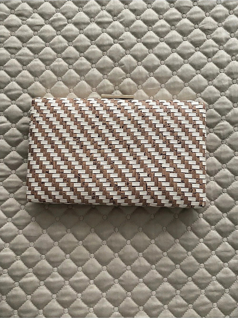 Nordstrom Woven Cork & Faux Leather Clutch Brown & White